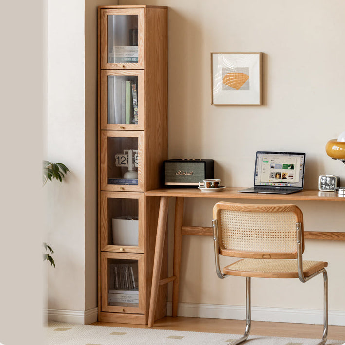 Oak Solid Wood Narrow Glass Door Display Cabinet with Slim Storage Tower