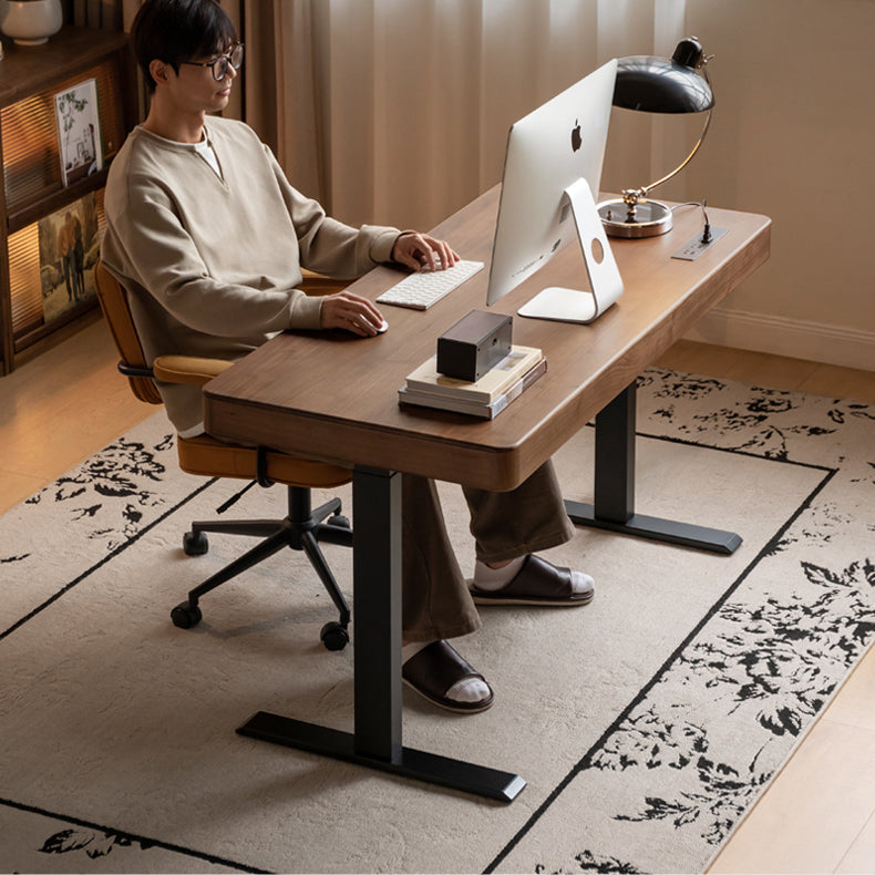 Black Walnut Solid Wood Electric Lift table Multifunctional Computer desk