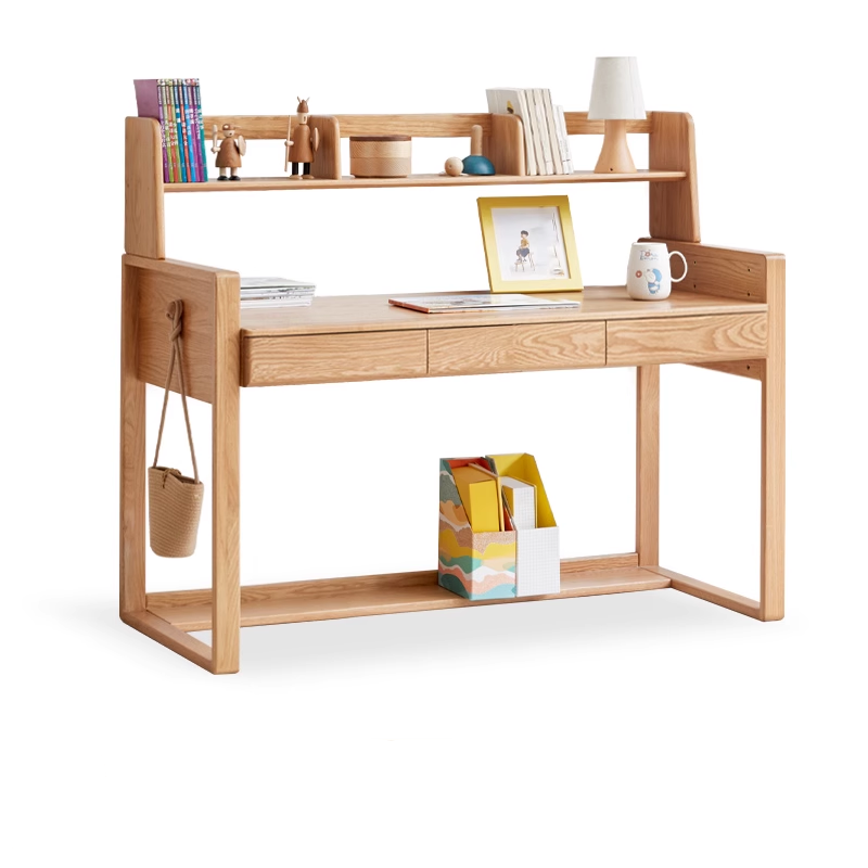 Oak solid wood kids study table can be lifted and adjusted"