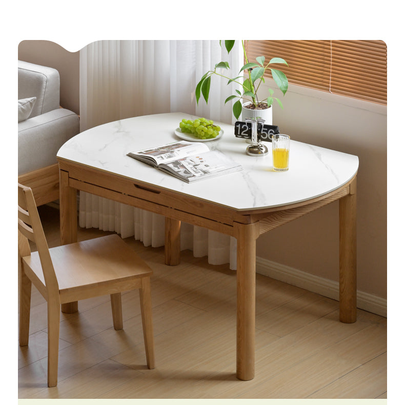 Ash solid wood retractable rock plate dining table