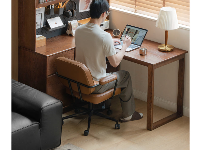 Oak Solid Wood Desk Bookshelf Integrated Corner Table