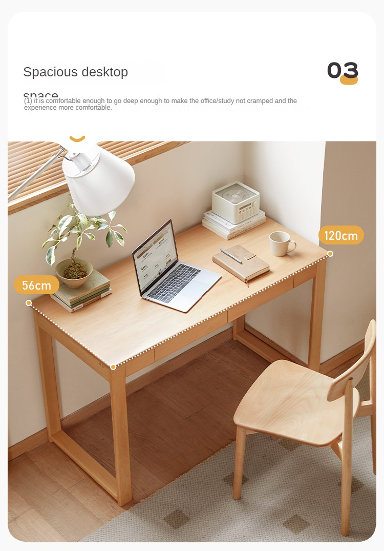 Beech solid wood office desk and bookshelf integrated Nordic "