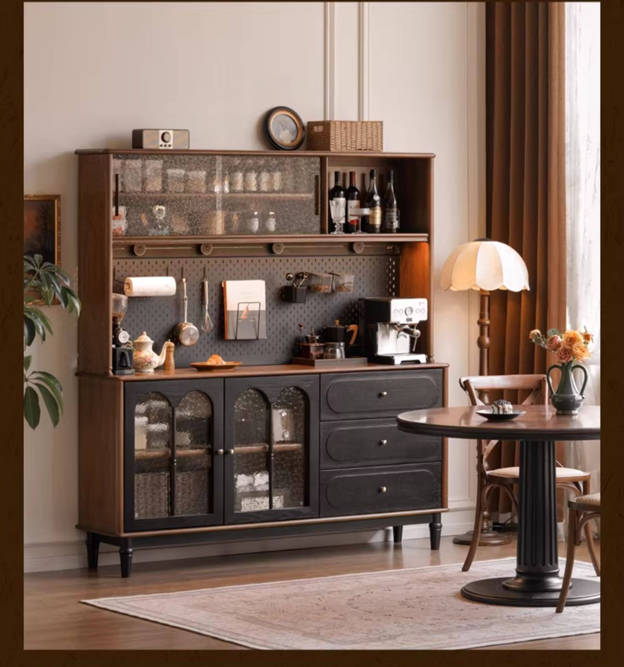 Ash Solid Wood Sideboard with American Retro Style and Storage Cabinet