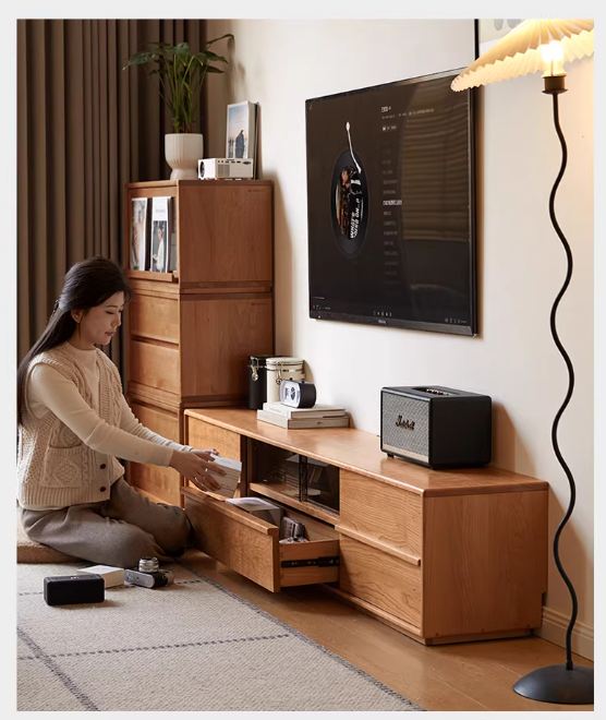 Cherry Solid Wood Modern Simple Floor TV Stand