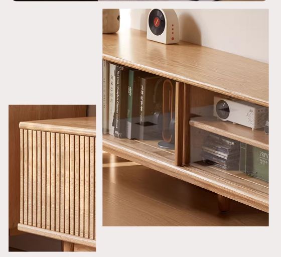 Oak Solid Wood Wall-Mounted TV Stand with Modern Minimalist Storage.