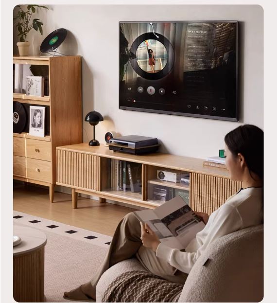 Oak Solid Wood Wall-Mounted TV Stand with Modern Minimalist Storage.