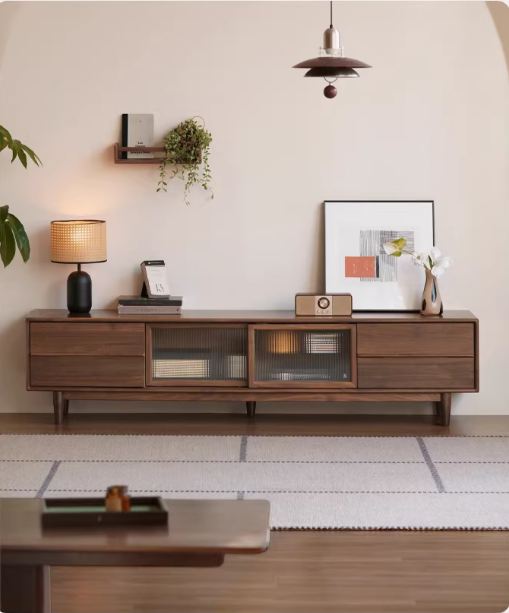 Black Walnut, Sandalwood, Ash Solid Wood Modern TV Cabinet