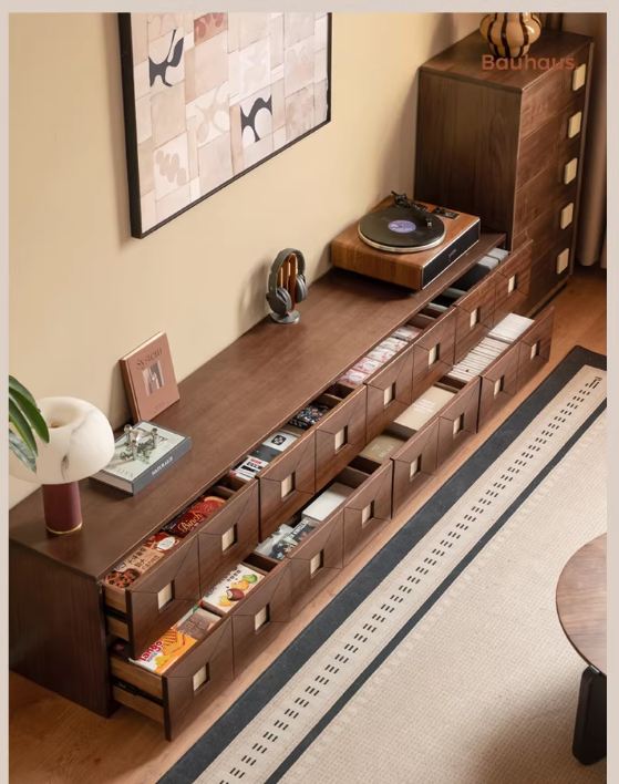 Sandalwood Solid Wood Vintage TV Cabinet with Floor Standing and Storage Space