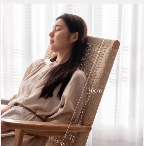 Oak Solid Wood Scandinavian Rocking Chair with Woven Seat