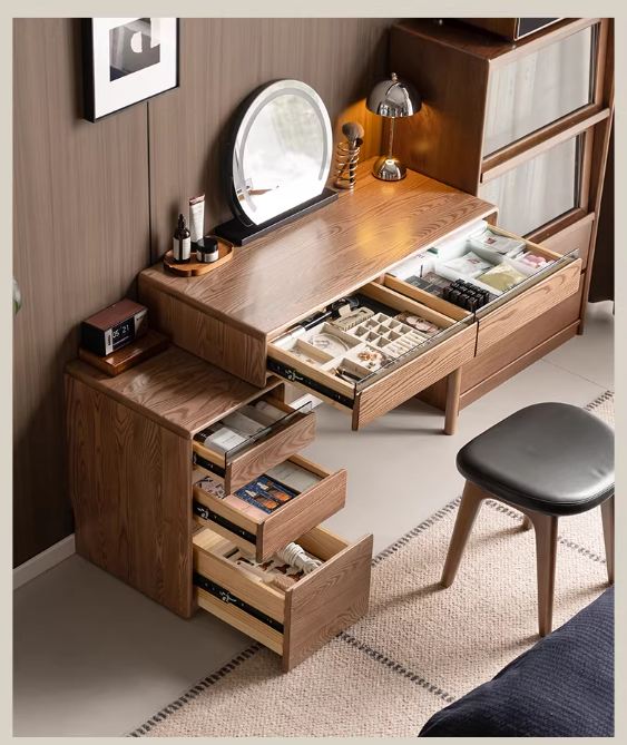 Ash Solid Wood Modern Vanity Table with Extendable Feature