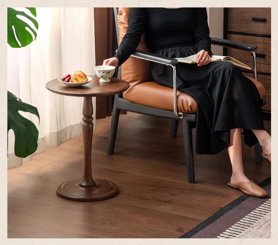 Black Walnut Solid Wood Coffee Table with Storage Drawer, Mid Century