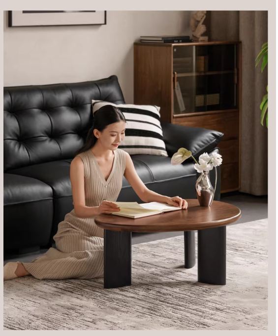 Black Walnut Solid Wood Organic Shape Coffee Table Set, Italian Style