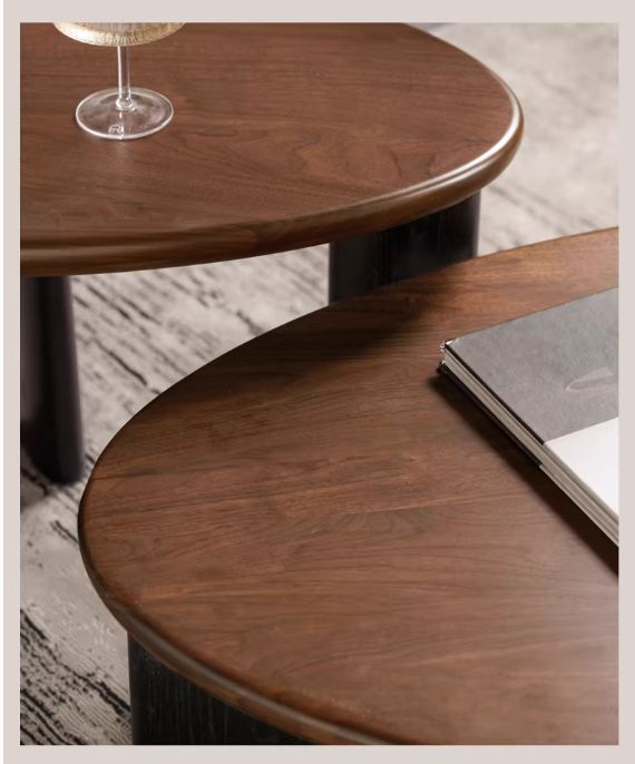 Black Walnut Solid Wood Organic Shape Coffee Table Set, Italian Style