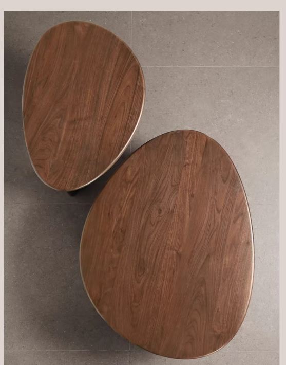 Black Walnut Solid Wood Organic Shape Coffee Table Set, Italian Style