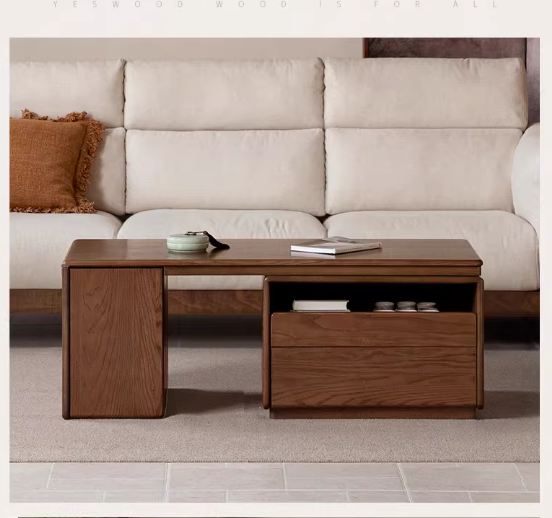 Oak Solid Wood Extendable Coffee Table with Storage
