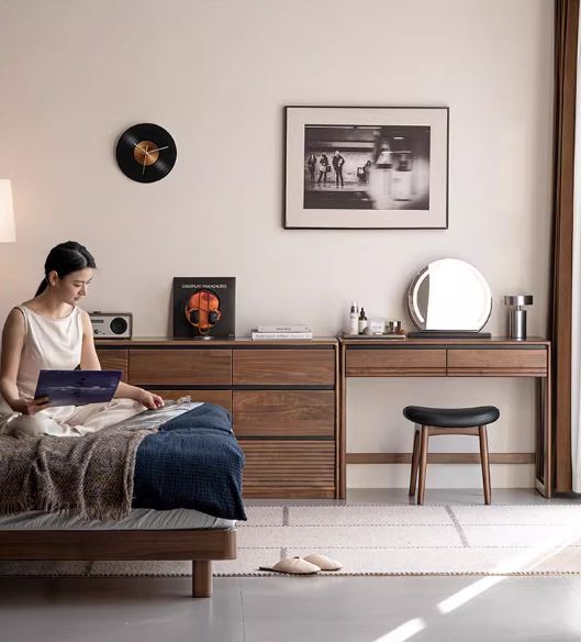 Black Walnut Solid Wood Vanity Desk and Dresser Combo, Italian Style