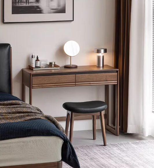 Black Walnut Solid Wood Vanity Desk and Dresser Combo, Italian Style