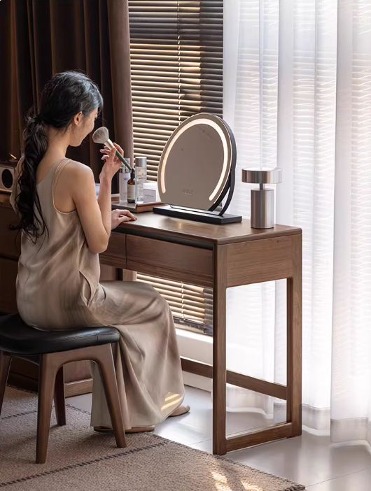 Black Walnut Solid Wood Vanity Desk and Dresser Combo, Italian Style