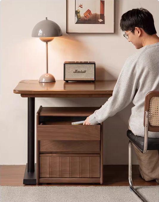 Black Walnut Solid Wood Nightstand Italian Style with Wheels