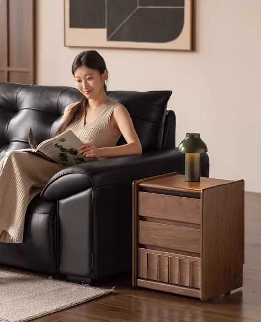 Black Walnut Solid Wood Nightstand Italian Style with Wheels