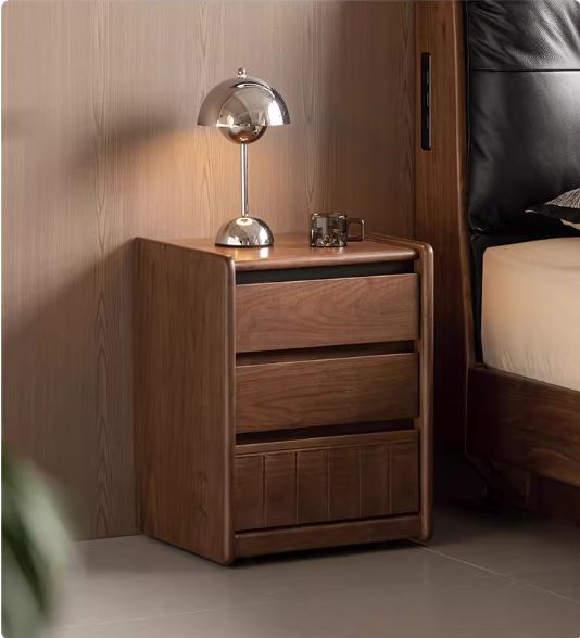 Black Walnut Solid Wood Nightstand Italian Style with Wheels