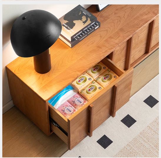 Cherry Solid Wood TV Stand with Simple Modern Storage Cabinet