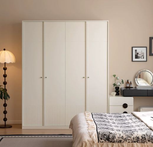 Pine Solid Wood Wardrobe with French Cream Finish and Double Doors