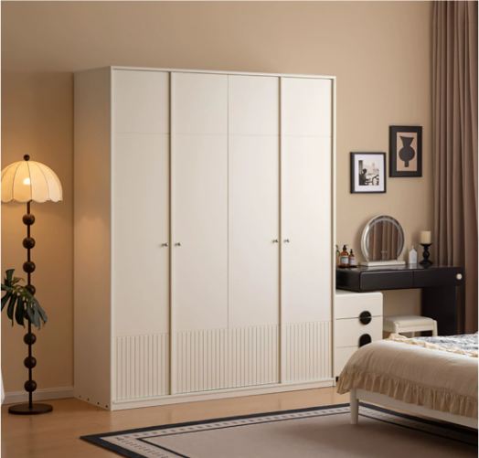 Pine Solid Wood Wardrobe with French Cream Finish and Double Doors