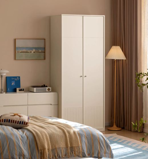 Pine Solid Wood Wardrobe with French Cream Finish and Double Doors