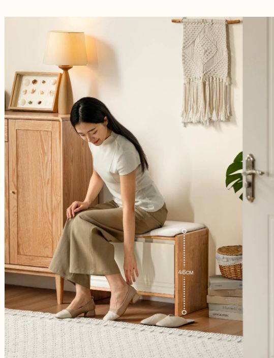 Solid RubberWood Shoe Storage Bench with Doors and Cushioned Top