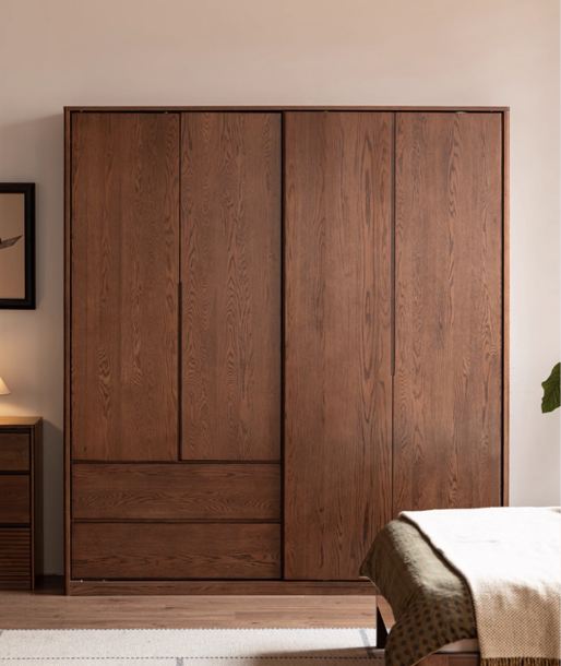Oak Solid Wood Modern Style Wardrobe with Sliding Door