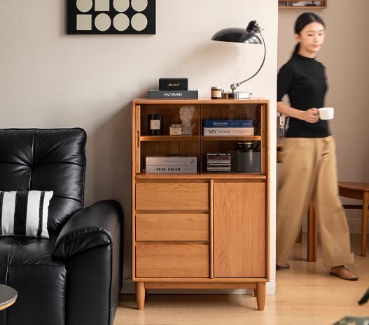 Cherry Solid Wood Mid-range Style Side Cabinet.