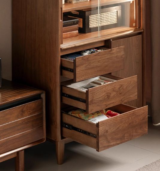 Black Walnut Solid Wood Italian Light Luxury Side Cabinet.