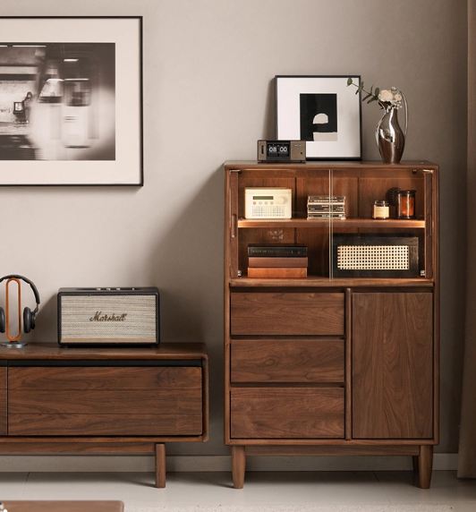 Black Walnut Solid Wood Italian Light Luxury Side Cabinet.