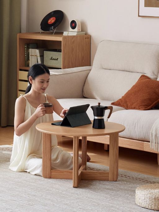 Oak Solid Wood Modern Round Coffee Table