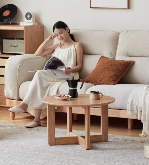 Oak Solid Wood Modern Round Coffee Table