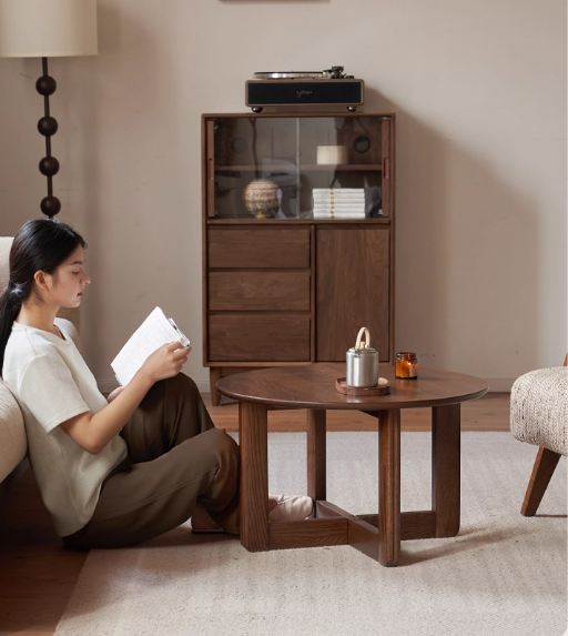 Oak Solid Wood Modern Round Coffee Table