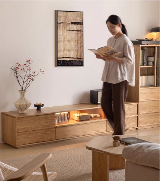 Oak, Ash Solid Wood Wabi-sabi Style TV Cabinet