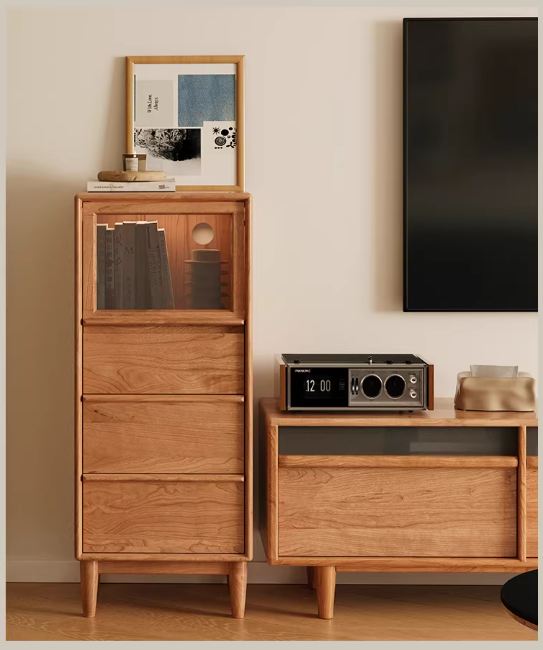 Cherry Solid Wood Mid-range Style Side Cabinet.