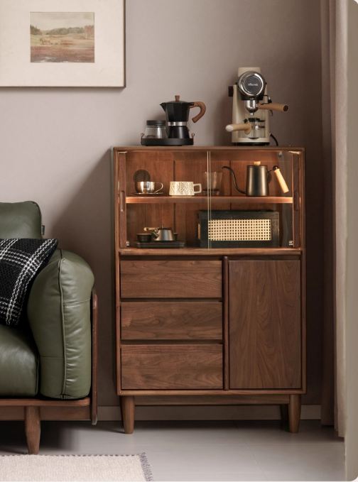 Black Walnut Solid Wood Italian Light Luxury Side Cabinet.