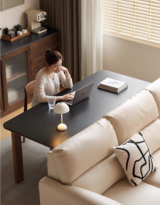 Oak Solid Wood Restaurant Light Luxury Style Rock Slab Long Table