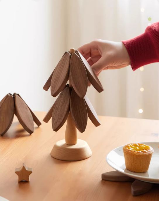 Black Walnut, Beech, Ebony Solid Wood Anti-Scalding Kitchen Mat with Heat Insulation