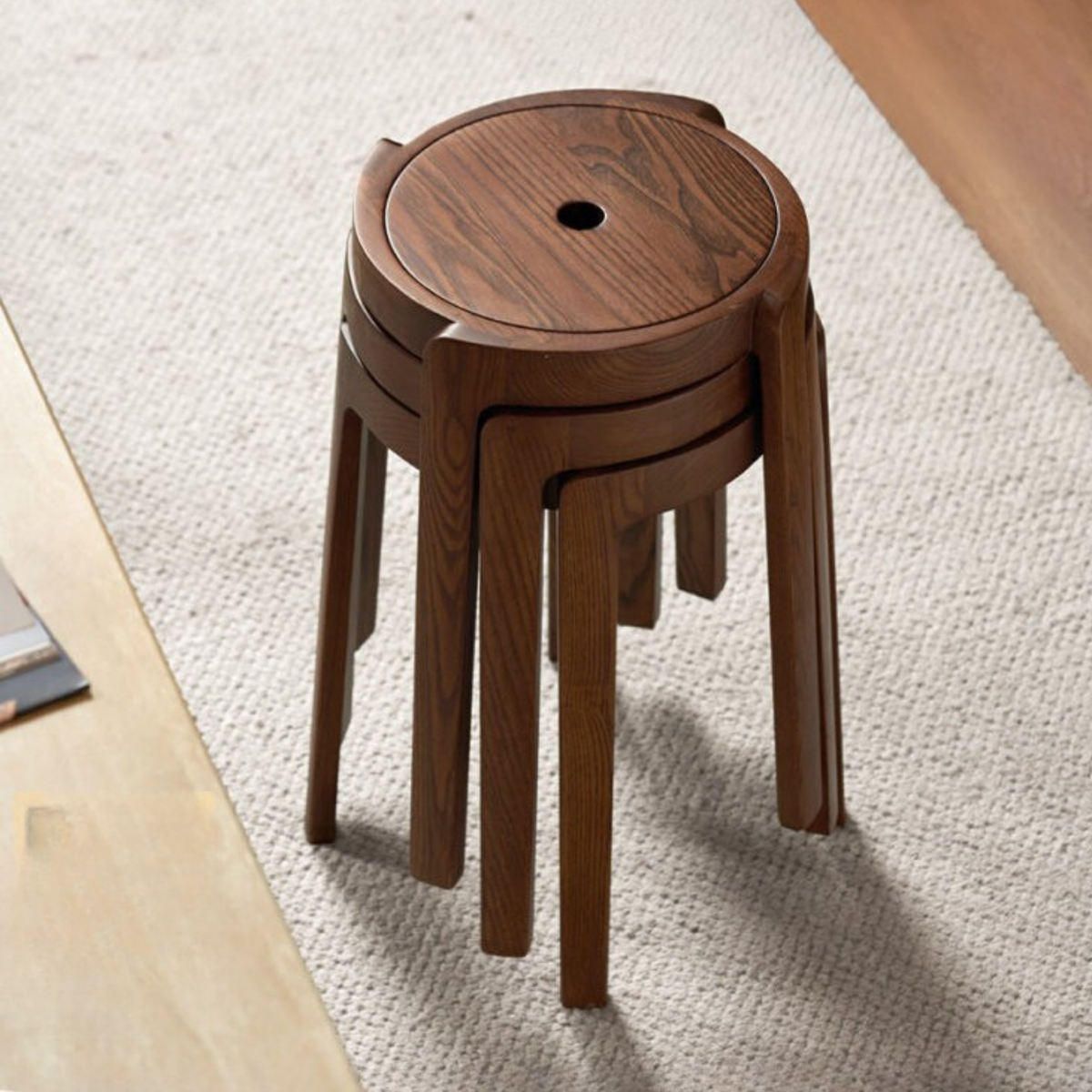 2 pcs Ash, Solid RubberWood Stackable Stool