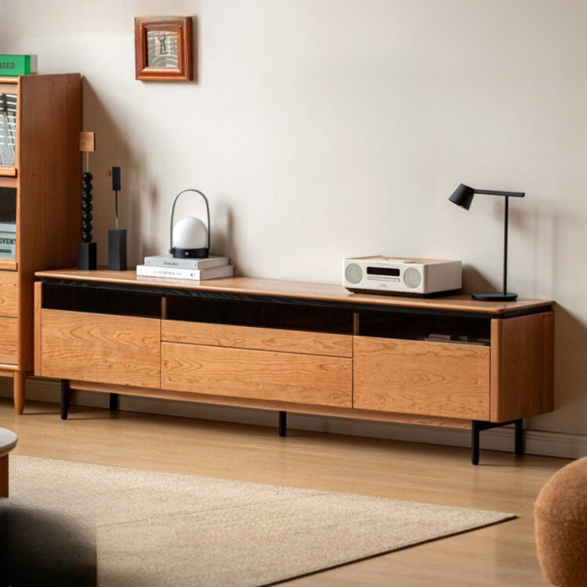 Cherry Solid Wood TV Cabinet Modern Simple))