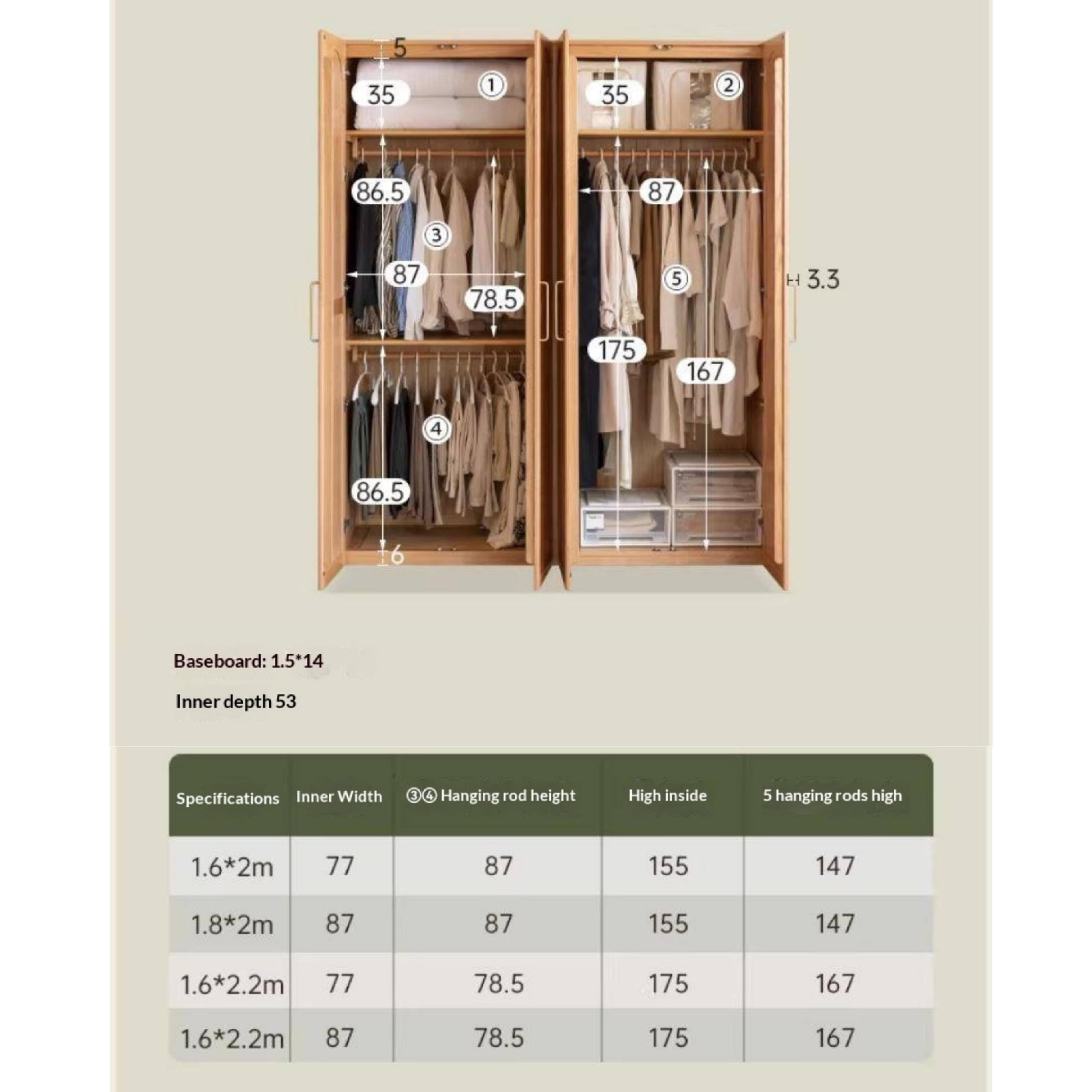 Oak Solid Wood Wardrobe French Retro Style