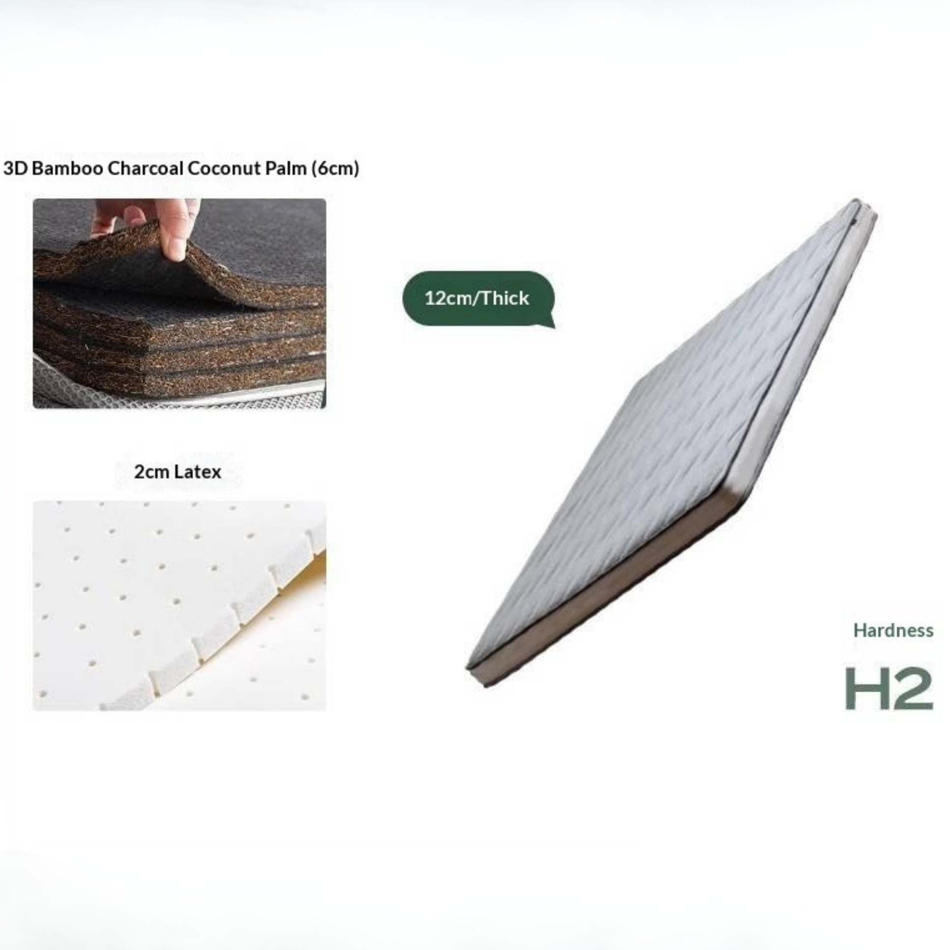 Eco-Friendly Coconut Palm and Bamboo Charcoal Latex Mattress — Zero-Glue, Antibacterial, Breathable, Thin Design