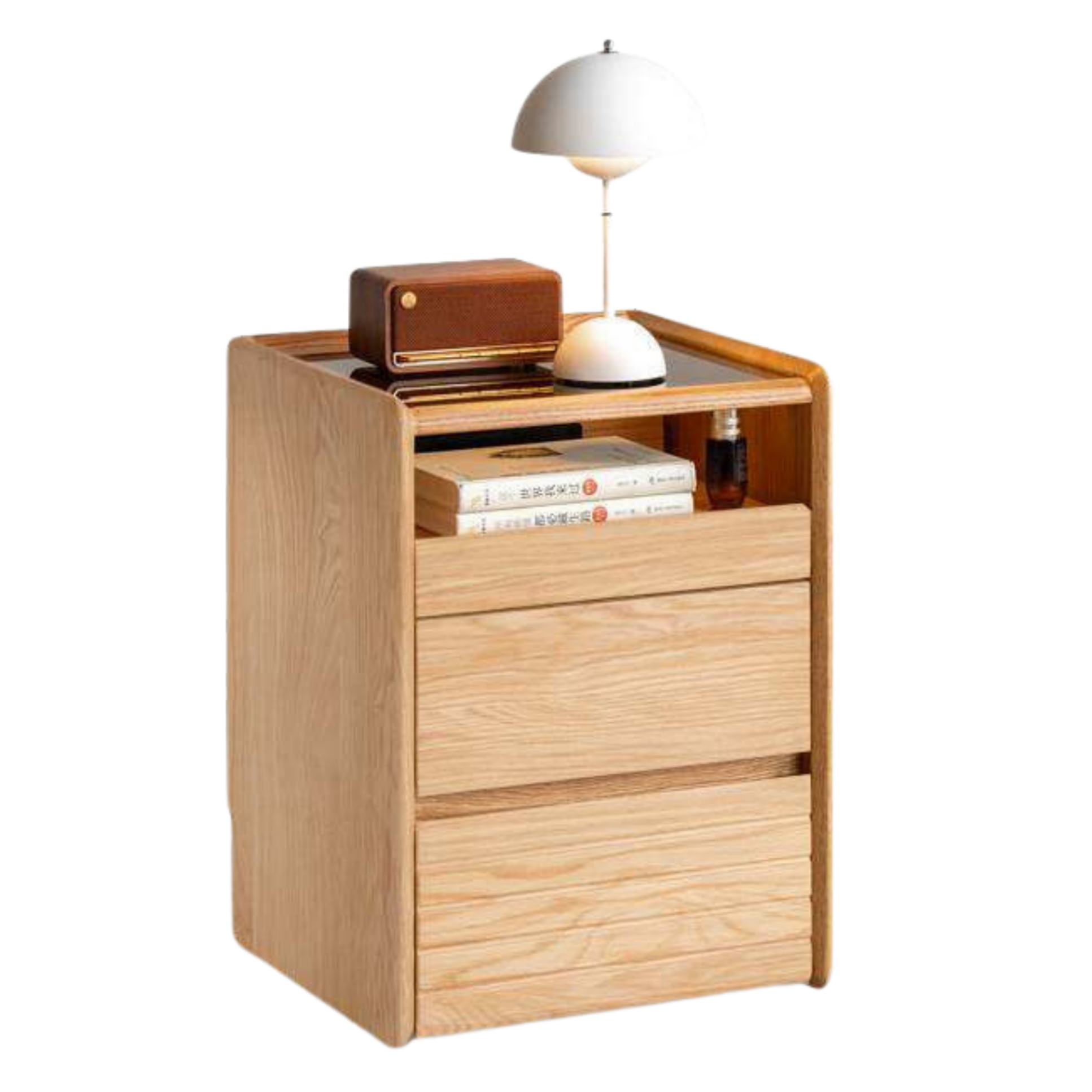 Ash Solid Wood Nightstand With Glass Top
