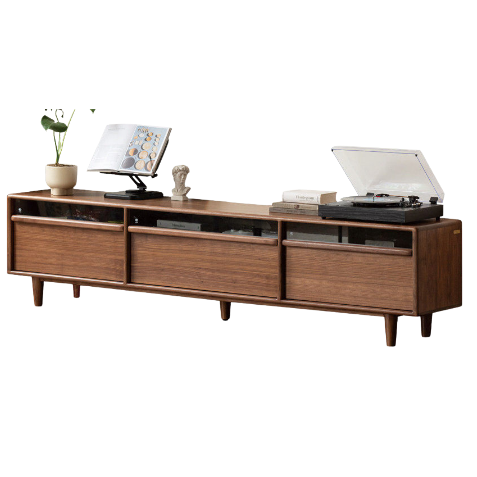 Black Walnut Solid Wood Modern TV Cabinet Locker Integrated.