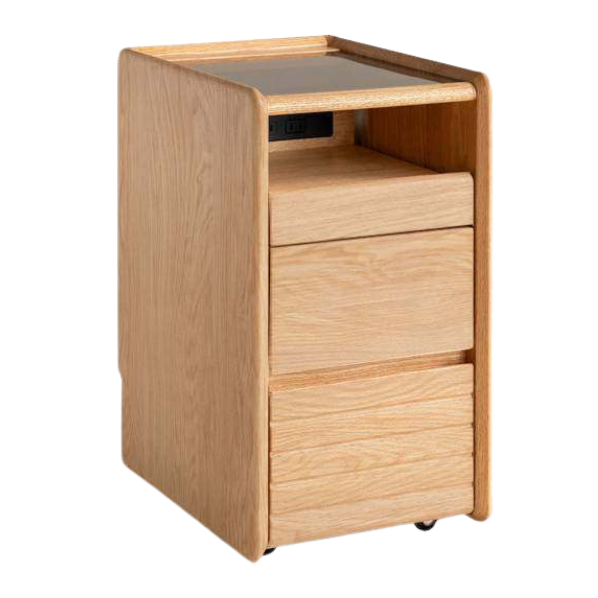 Ash Solid Wood Nightstand With Glass Top