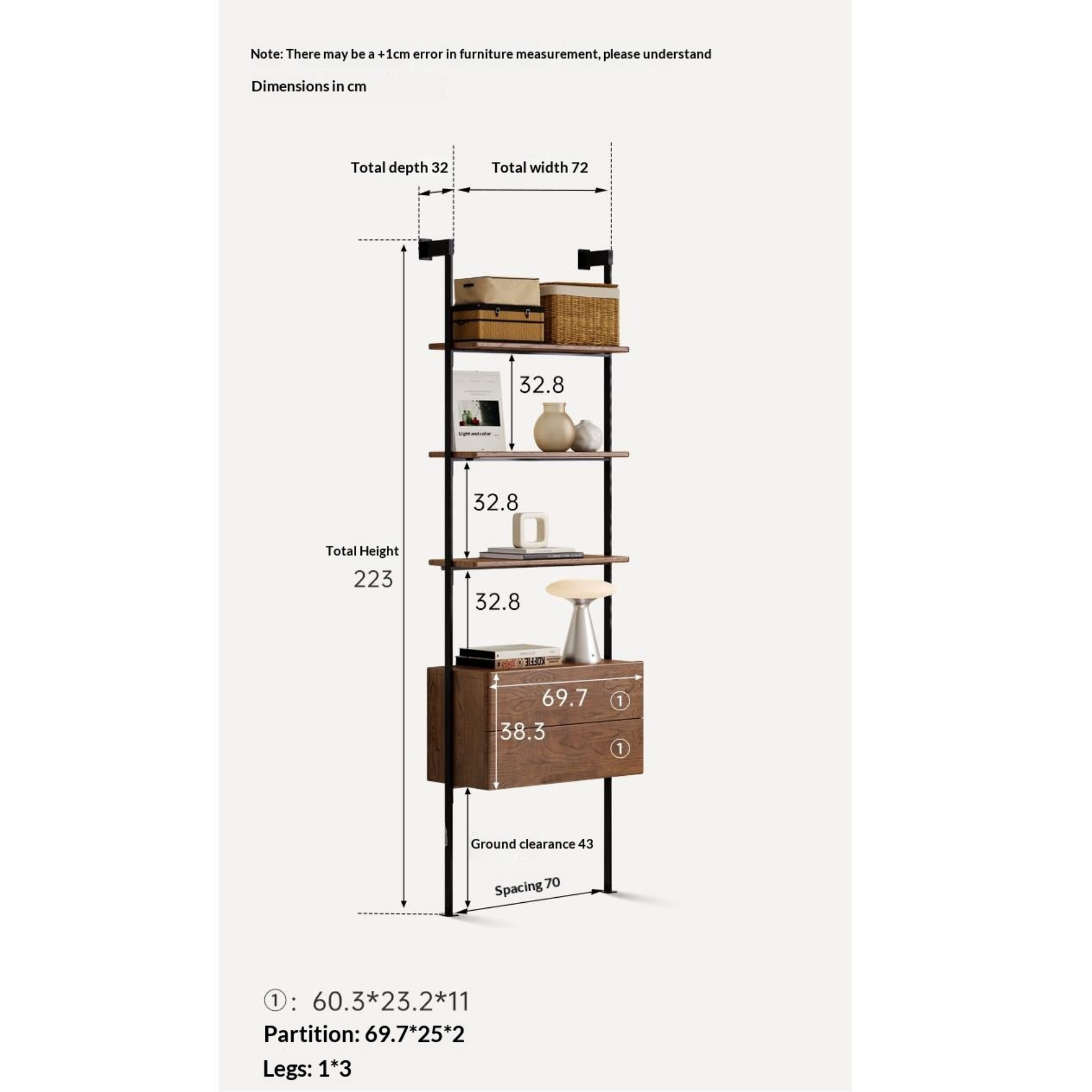Oak Solid Wood Wall-Mounted Bookshelf Industrial Style